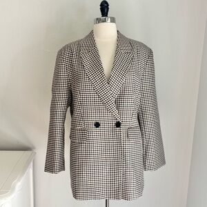 Mina Self Women’s Houndstooth Print Double Breasted Preppy Blazer, Brown, L